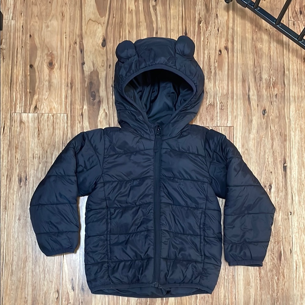 Black Puffer Jacket with Bear Ears